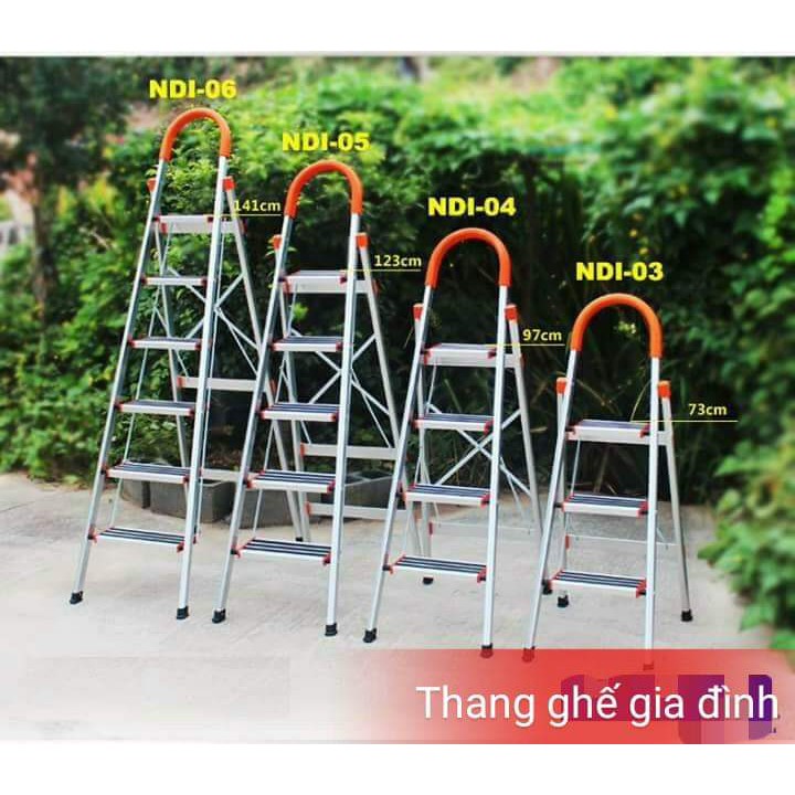 Thang nhôm ghế tay vịn khung inox 3,4,5,6,7 bậc chiều cao 0.74 đến 1.72m