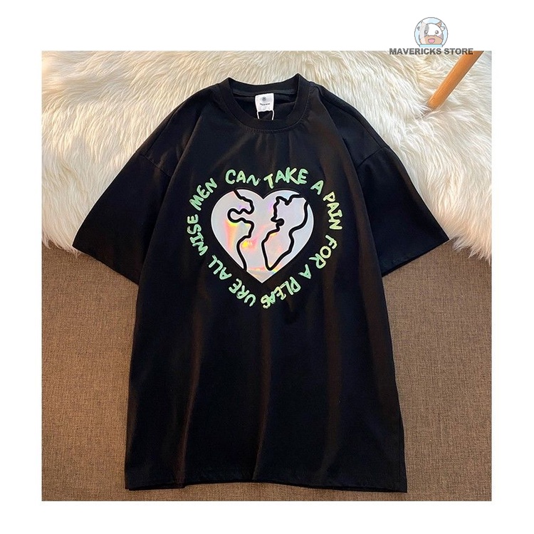 Áo Thun Tay Ngắn Dáng Rộng Chất Liệu Cotton In Hình Phản Quang Độc Đáo Thời Trang Cho Nữ