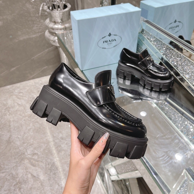 Giày oxford nữ da thật mẫu mới thương hiệu Prada-Monolith cao cấp có 2 màu