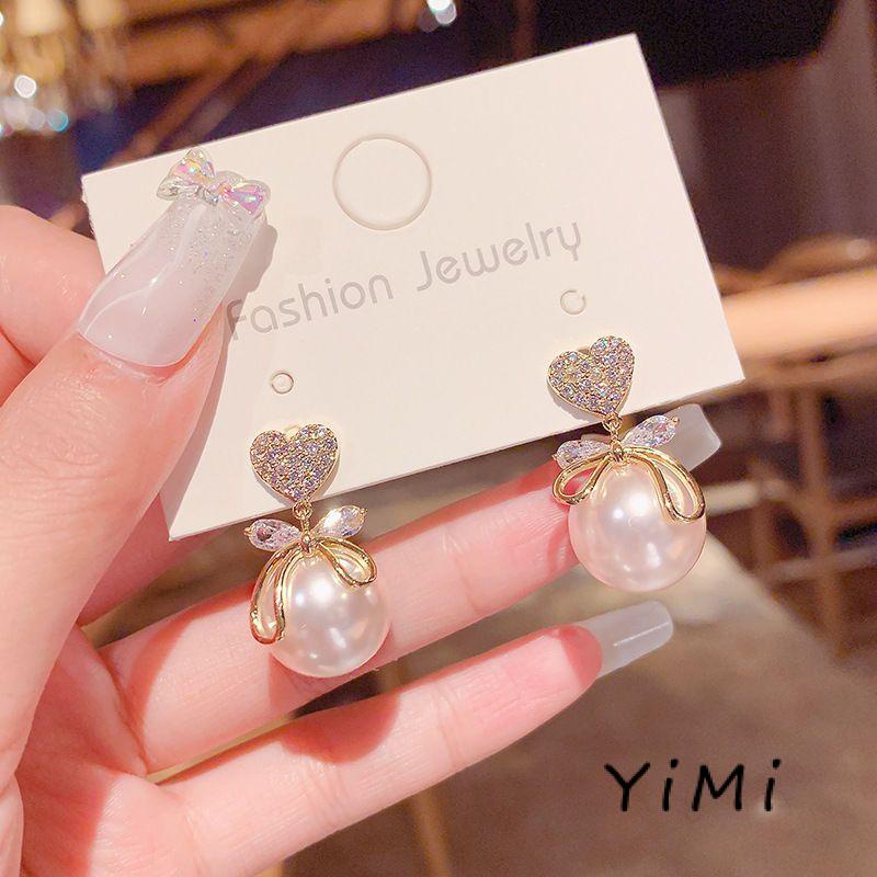 Bông Tai Hình Trái Tim Đính Đá Zircon Và Ngọc Trai Sang Trọng 2022