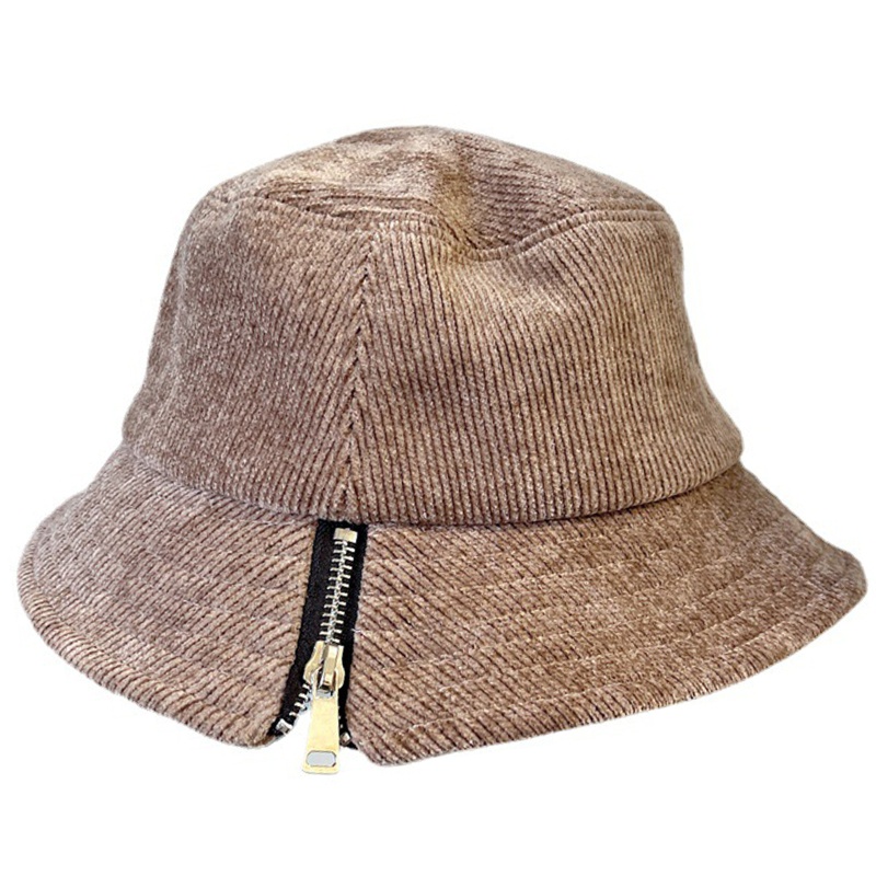 Mũ Tai Bèo Nhung Kẻ Phối Khóa Kéo Kim Loại Phong Cách Retro