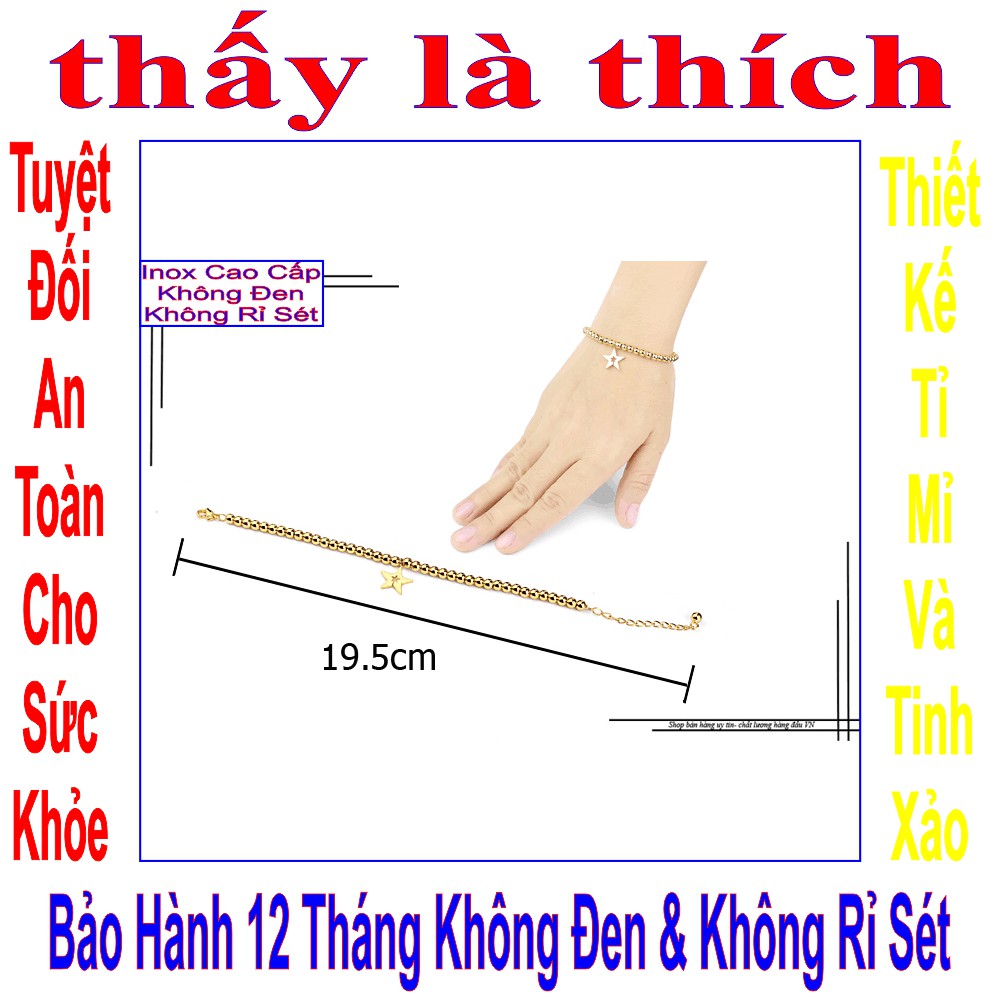 Lắc tay hạt tròn màu vàng nữ kiểu chuỗi bi và ngôi sao - Cam kết 1 đổi 1 nếu hoen, gỉ sét