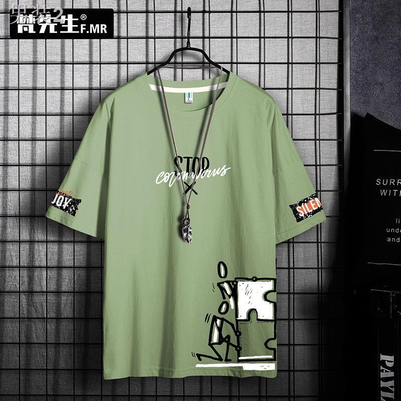 ◆100% cotton mùa hè ngắn tay T- áo sơ mi thời trang hàng hiệu hip-hop nam in hình rời hợp đôi trẻ trung năm điểm