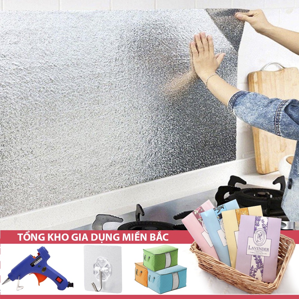 Cuộn Giấy Nhôm Bạc Họa Tiết - Dán Tường Nhà Bếp Cách Chịu Nhiệt Chống Thấm, Chống Dầu Mỡ - Trang Trí Cỡ Dài Đến 3 Mét