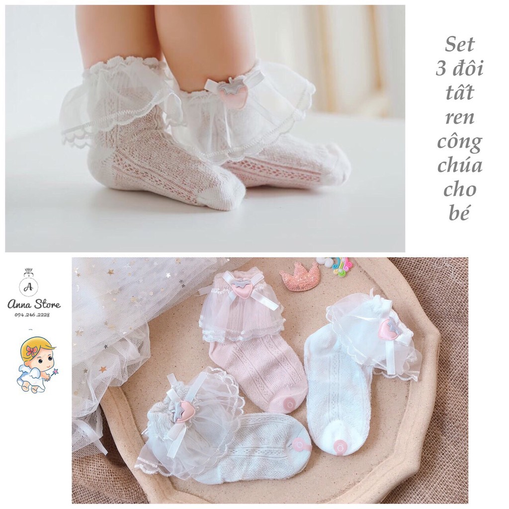 TAT 02 : Set 3 đồi tất ren công chúa cho bé từ 0-3 tuổi