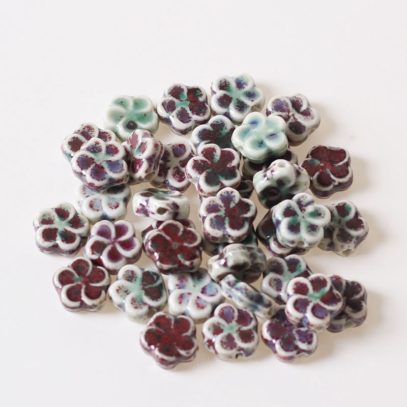 Bộ 5 hạt cườm hình bông hoa tự làm vòng đeo tay xinh xắn đáng yêu bằng sứ