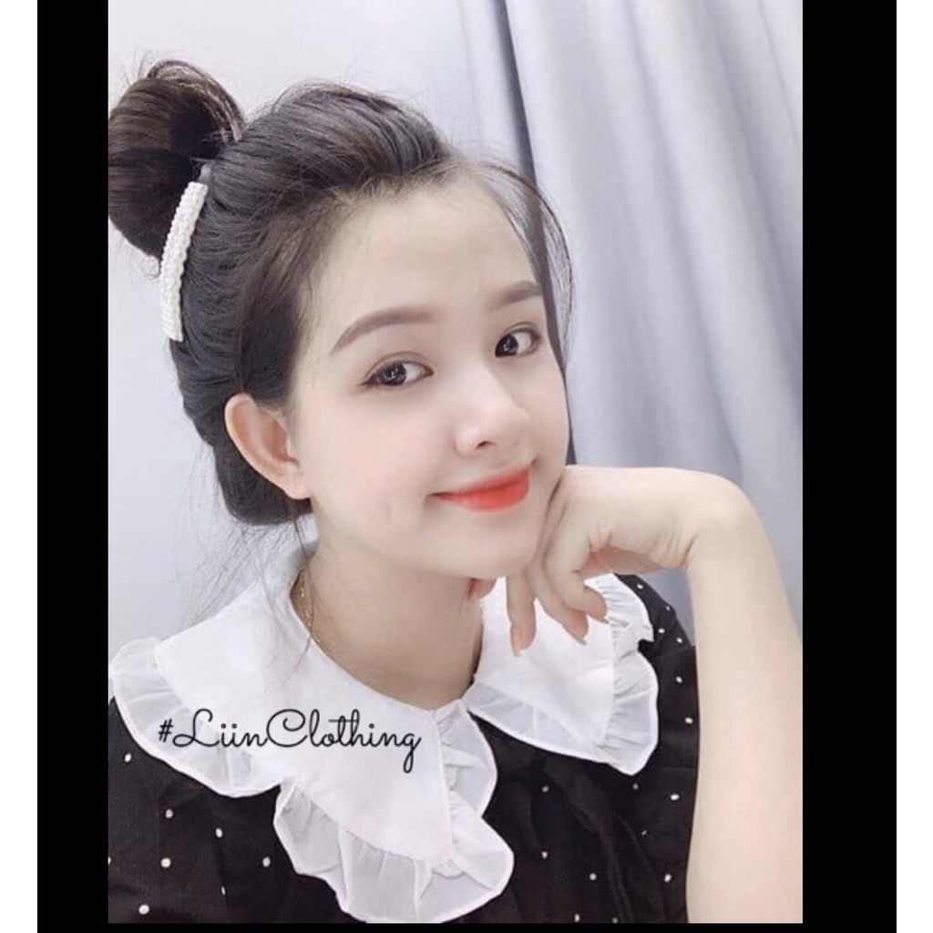 Váy Bầu Thiết kế công sở Cổ Trắng sen chấm bi Lịch sự, sang trọng, váy size từ 40-75kg