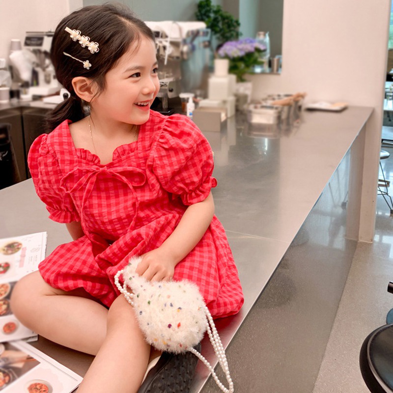 Bộ Áo Tay Phồng Đính Nơ Kèm Quần Short Vải Cotton Thời Trang Mùa Hè Hàn Quốc Cho Bé Gái
