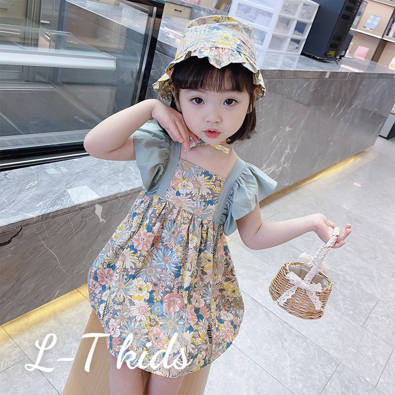 Váy Thô Hoa Nhí Kèm Mũ Cho Bé Gái Size 7 - 18 kg