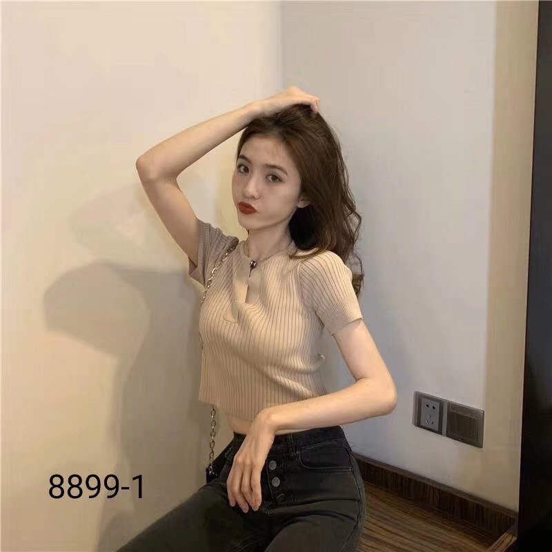 Áo len tăm cổ V cộc tay basic