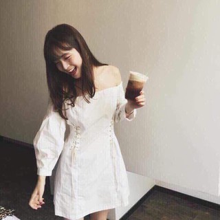 [ KÈM ẢNH THẬT ] ĐẦM TRỄ VAI TRẮNG ĐAN DÂY EO