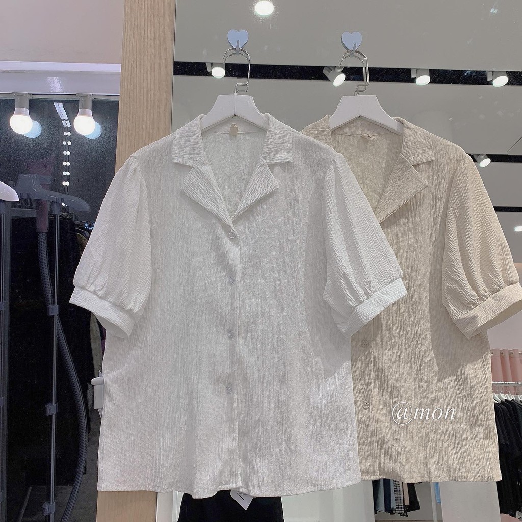 2101585 Áo sơ mi nữ ngắn tay basic thời trang ulzzang nhiều màu freesize