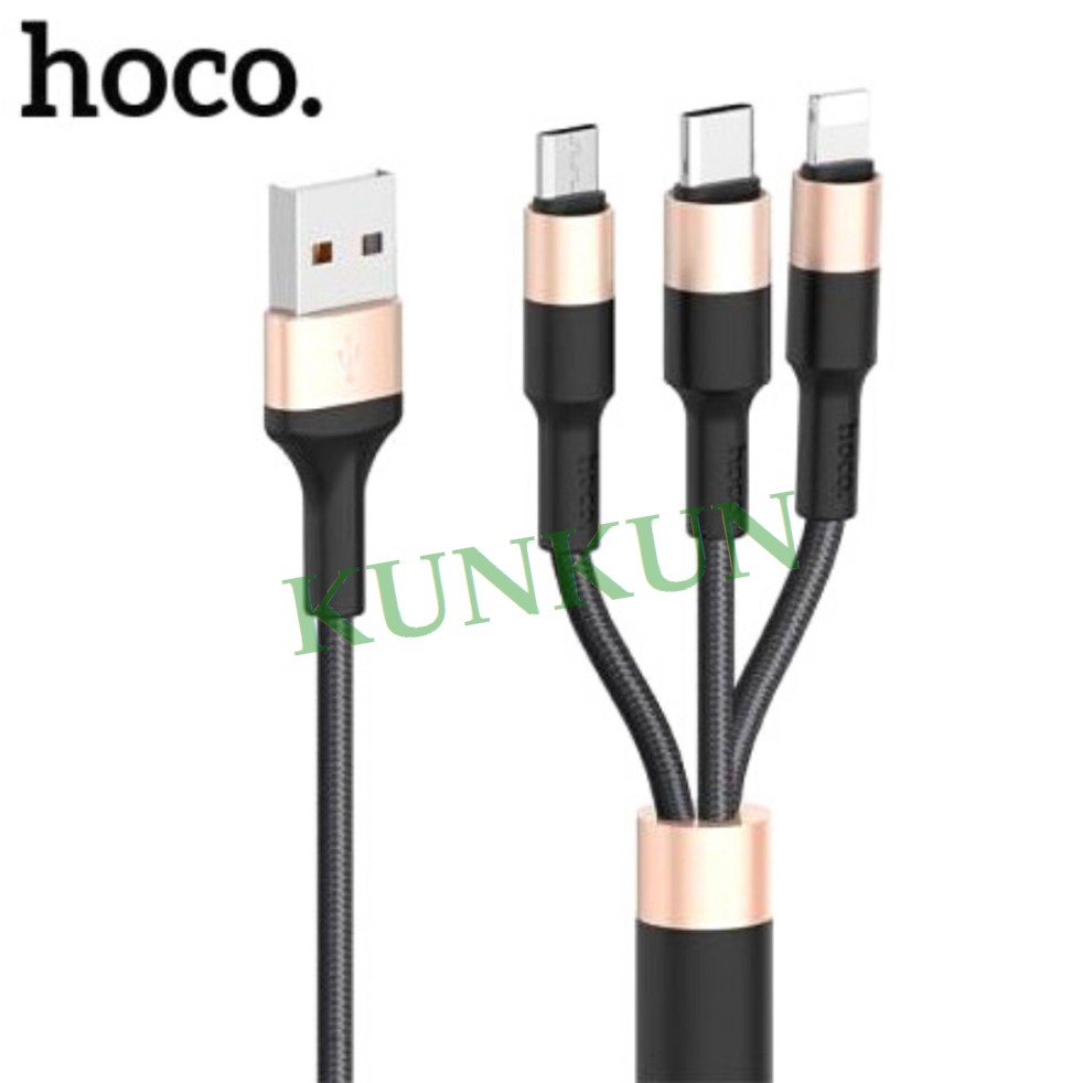 Cáp sạc 3 đầu HOCO X26 dài 1m - đa năng 3 trong 1 cho hệ điều hành IOS, Android - Tiện lợi, Nhỏ gọn, Chắc chắn