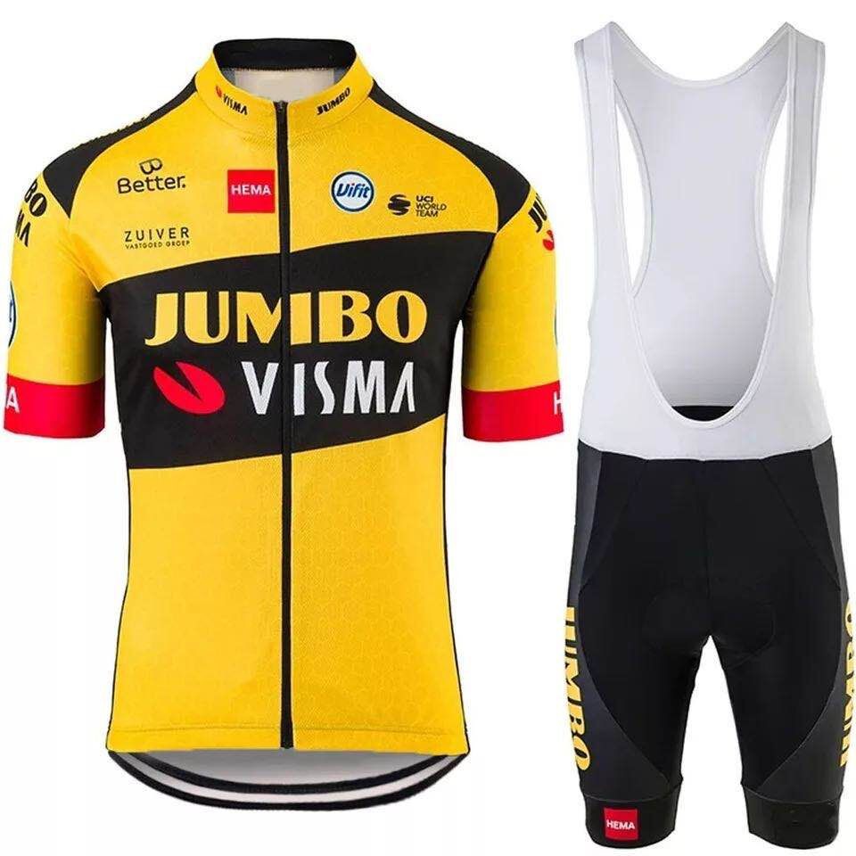 ☄∈> Jumbo Đội đua xe đạp Jersey leo núi ngắn tay Bộ quần áo nam đi Tour de France mặc mùa hè <