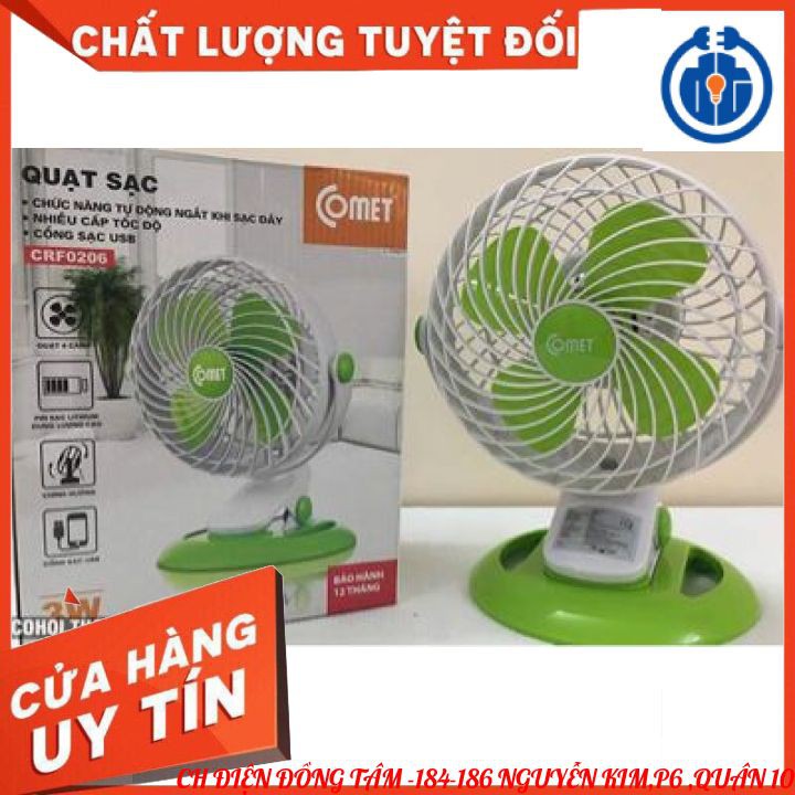 [NOW SHIP] Quạt để bàn kẹp bàn đa năng Sạc pin tích điện Comet 3W, xoay 360 độ CRF0206 Chính hãng.