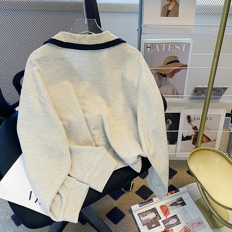 Áo khoác cardigan ZHELIHANGFEI tay dài dáng rộng phong cách preppy dễ phối đồ