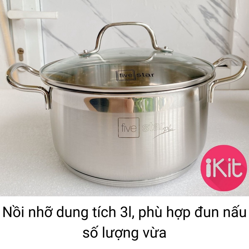 Bộ nồi inox fivestar 5 món vung kính 5 đáy inox 304. Kèm chảo chống dính 2 quai. Bảo hành 25 năm