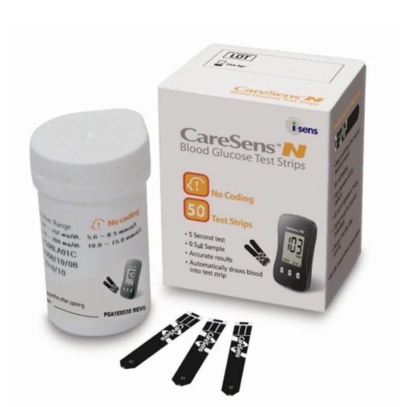 Hộp 50 que thử đường huyết Caresens N Hàn Quốc vỉ rời, Lọ 25 que thử đường huyết