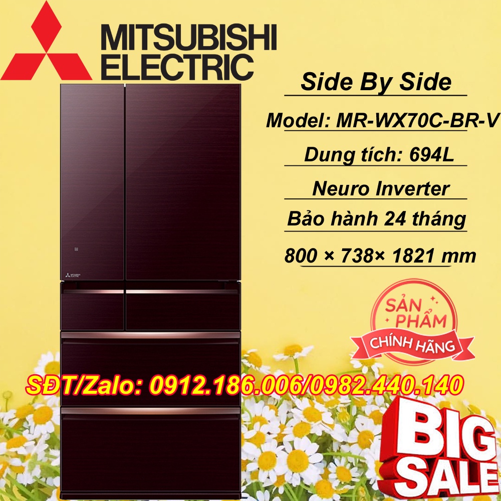Tủ lạnh Mitsubishi Electric Inverter 6 cửa 694 lít MR-WX70C-BR-V - HÀNG CHÍNH HÃNG ( LIÊN HỆ NGƯỜI BÁN ĐỂ ĐẮT HÀNG)