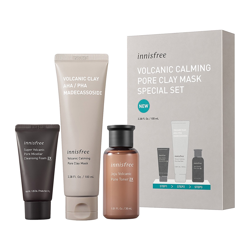 Bộ sản phẩm se khít lỗ chân lông đá tro núi lửa innisfree Volcanic Calming Pore Clay Mask Special Set