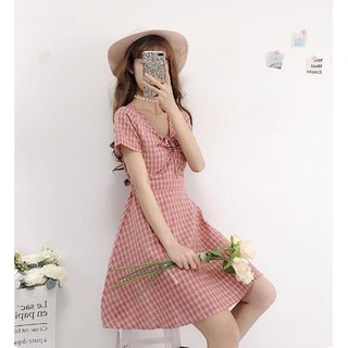 ĐẦM XÒE CỔ V - CÓ BUỘC NƠ LƯNG