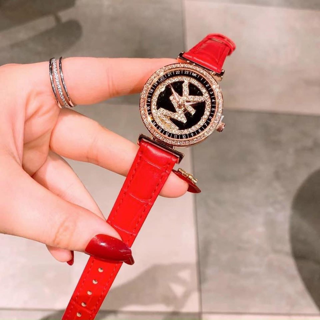Đồng hồ MK nữ Authentic - Đồng hồ nữ Michael Kors mặt xoay đính đá, dây da, đủ màu | BigBuy360 - bigbuy360.vn