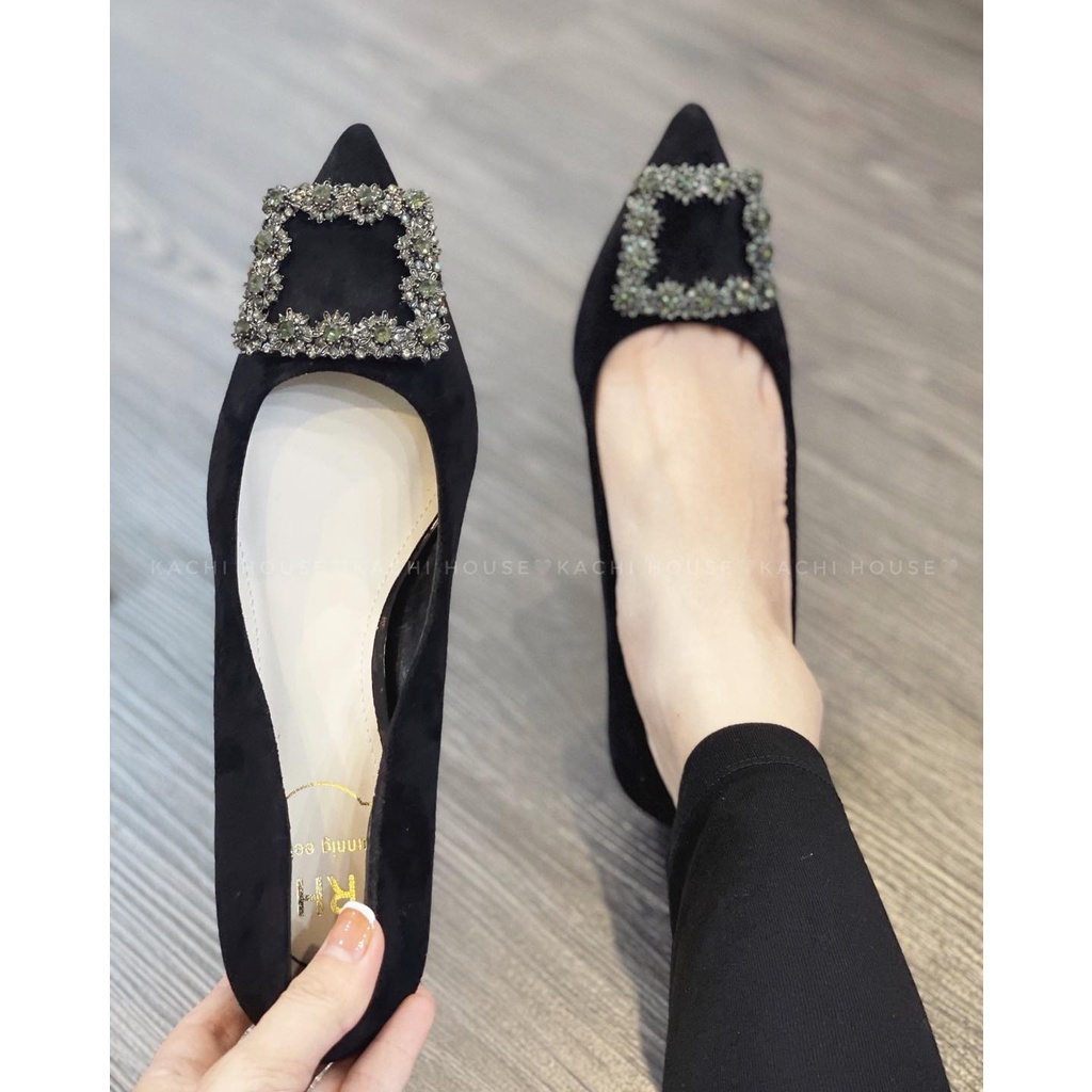 Cao gót da lộn đá vuông xanh A618-3X3 - Kachi Hoúe