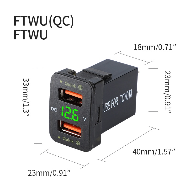 Ổ cắm sạc điện thoại hai cổng USB QC có đèn LED hiển thị điện áp 12-24V cho Toyota | BigBuy360 - bigbuy360.vn