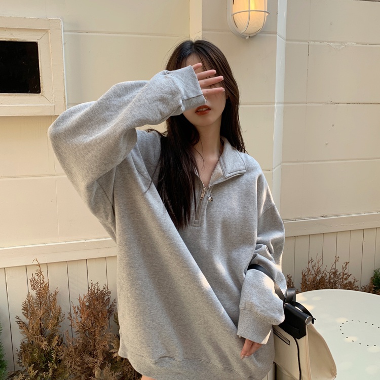 Áo Hoodie Lửng Dáng Rộng Cổ Rùa Màu Sắc Đơn Giản Phong Cách Hàn Quốc Dành Cho Nữ