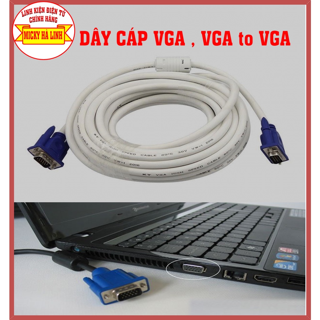 Dây cáp VGA đủ loại 10 mét 15 mét 20 mét - Sử dụng cho Máy tính Laptop, Máy Chiếu, Tivi, Máy In và các thiết bị có VGA