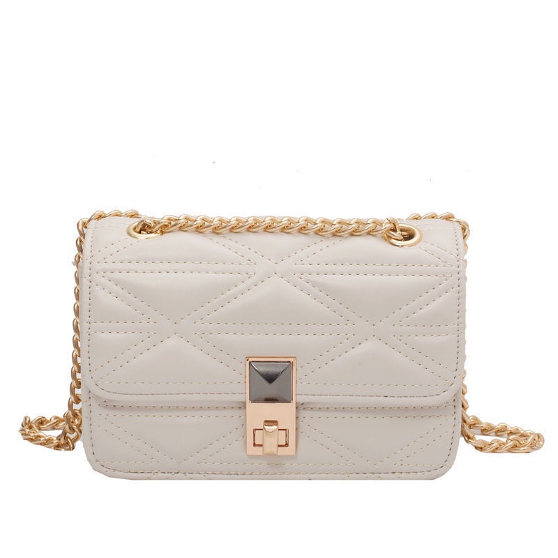 Túi Đeo Vai Màu Trắng Họa Tiết Ca Rô Kim Cương Trắng Cá Tính Cho Nữ