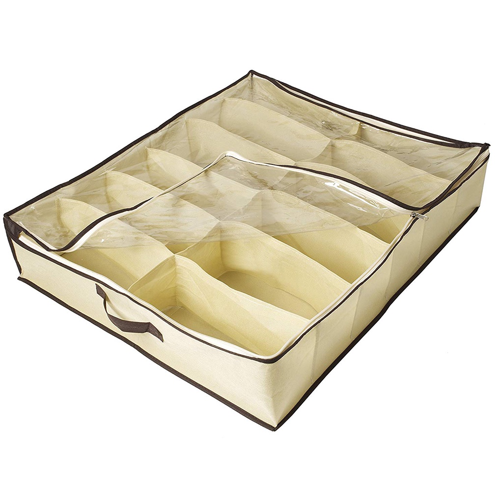 2Pcs/set 12 Grids Under Bed Shoe Organizer for Kids Adults Shoes Closet Storage Organizer Box ELEN