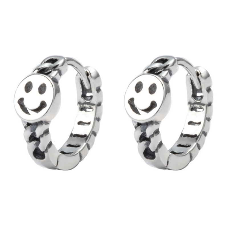 Khuyên tai dáng tròn họa tiết mặt cười phối dây xích phong cách độc đáo 22629