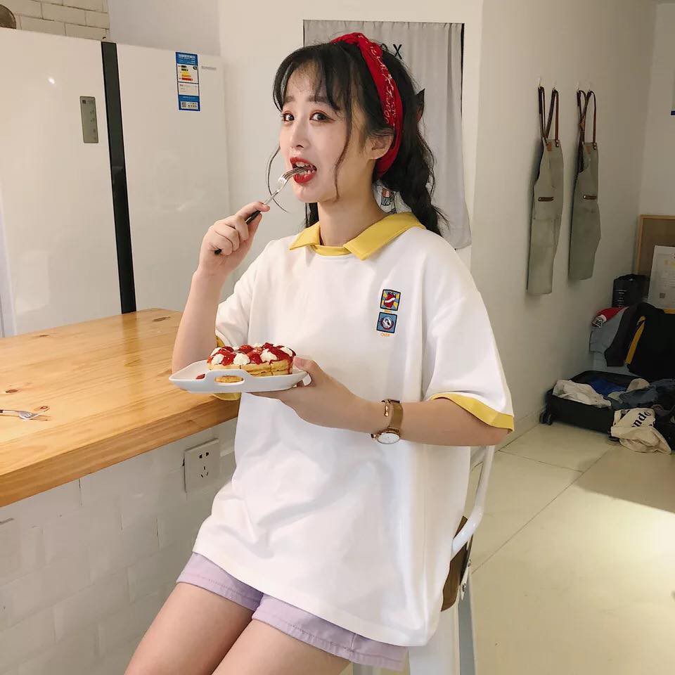 ÁO THUN NỮ ULZZANG TEEN CỔ SƠ MI PHỐI MÀU