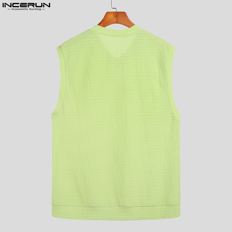 Áo ba lỗ INCERUN màu trơn cổ chữ V thời trang mùa hè dành cho nam size S-5XL