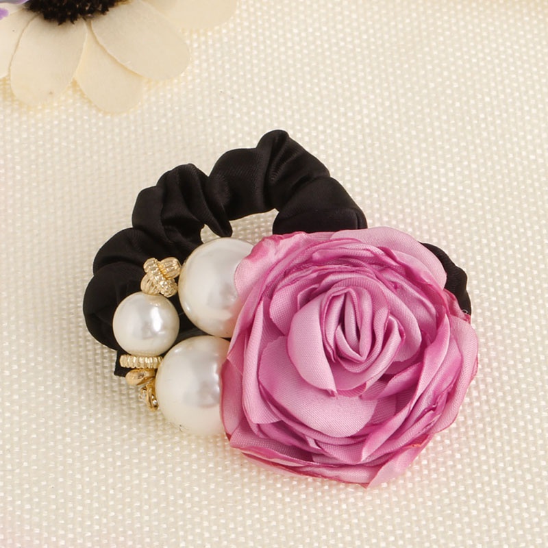 Dây Cột Tóc Ruy Băng Satin Đính Hoa Hồng Và Ngọc Trai Cho Nữ YOUYO