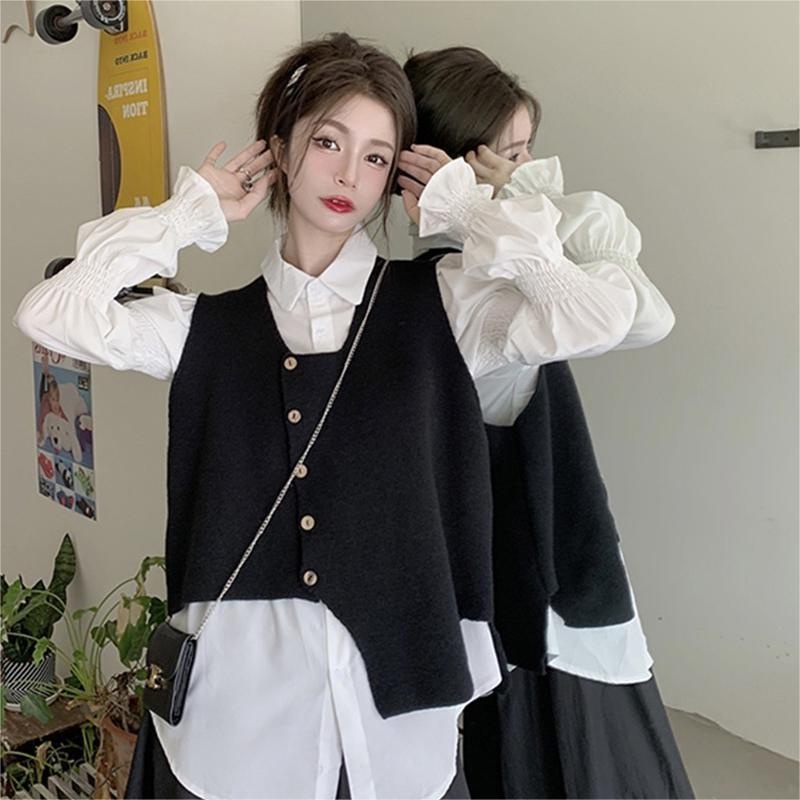 Áo khoác cardigan ZHELIHANGFEI vải dệt kim không tay dáng rộng thời trang
