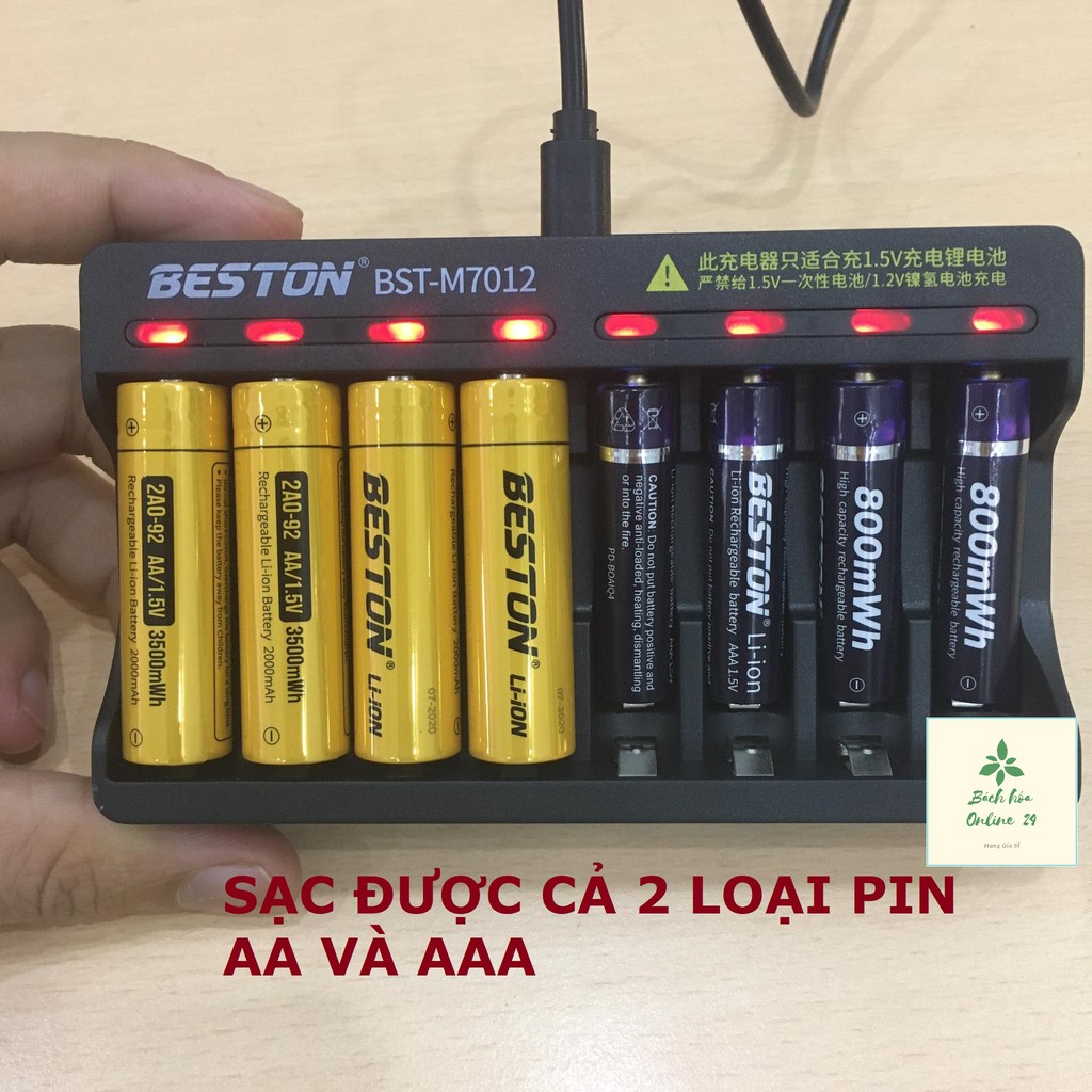 Bộ sạc pin tiểu 8 cổng 1.5V, pin sạc AA AAA BESTON 1.5V chính hãng pin lithium hàng cao cấp