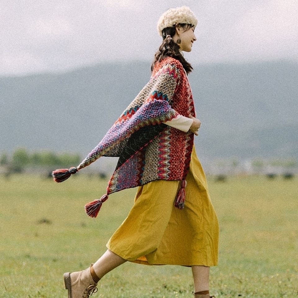 [Stock] Áo choàng len màu đỏ đa năng phong cách dân tộc Xinjiang Qinghai du lịch [Hanchao life]
 | BigBuy360 - bigbuy360.vn