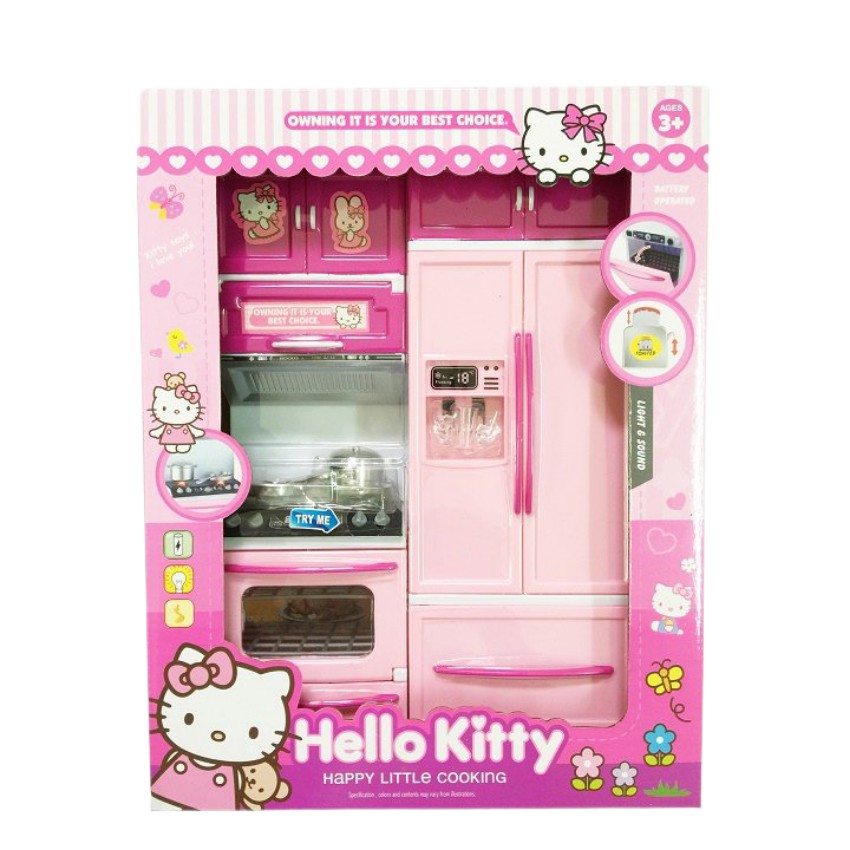 Đồ Chơi Tủ Lạnh Hello Kitty Màu Hồng Có 2 Ngăn, Màu Hồng Nổi Bật, Có Tiếng Nấu Ăn, Cho Bé Chơi Đồ Hàng