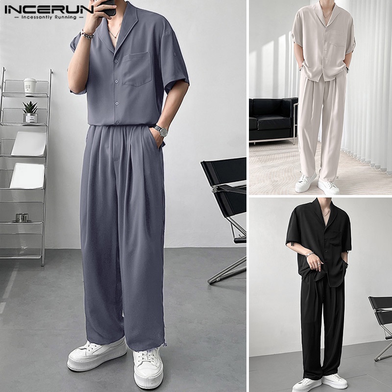 Trang phục INCERUN gồm áo thun tay ngắn và quần lưng thun phong cách nam tính