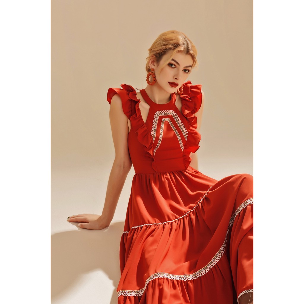 [Mã SKAMSALEP6 giảm 10% tối đa 100K đơn 150K] SÒ VINTAGE - ADELINA Đầm cánh tiên khoét vai phối thổ cẩm | BigBuy360 - bigbuy360.vn