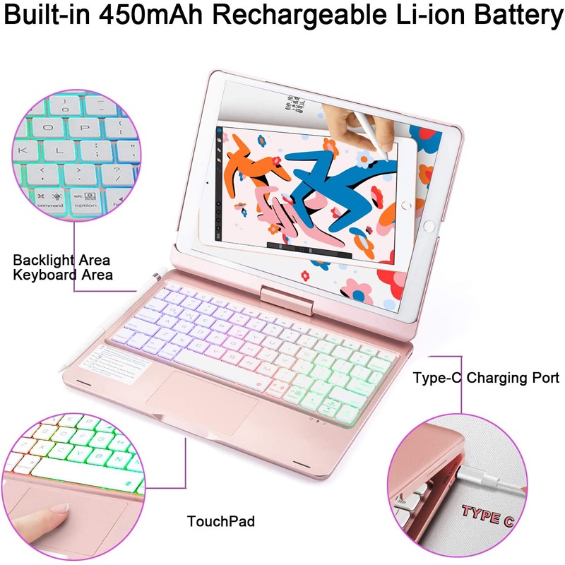 Bao Da Máy Tính Bảng Có Bàn Phím bluetooth Không Dây Cho ipad 10.2 7th 8th 9th gen 10th generation 10.9 '' ipad pro 11 10.5 air 3 4 5 Ốp