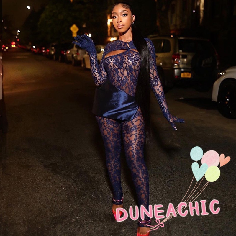 Áo liền quần DUNEA dài tay phối ren xinh xắn dành cho nữ