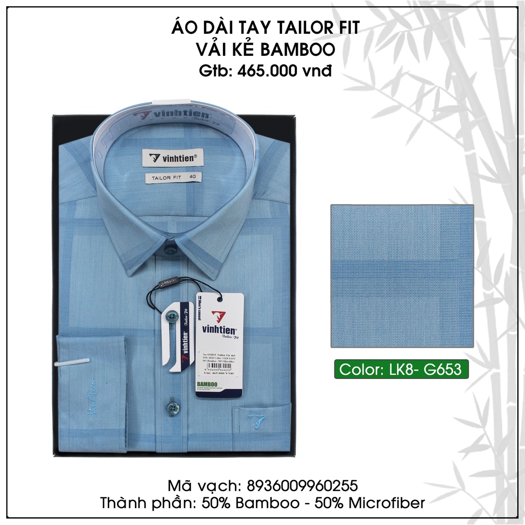 Áo sơ mi nam tay dài vạt ngang Tailor Fit Bamboo Vĩnh Tiến 465