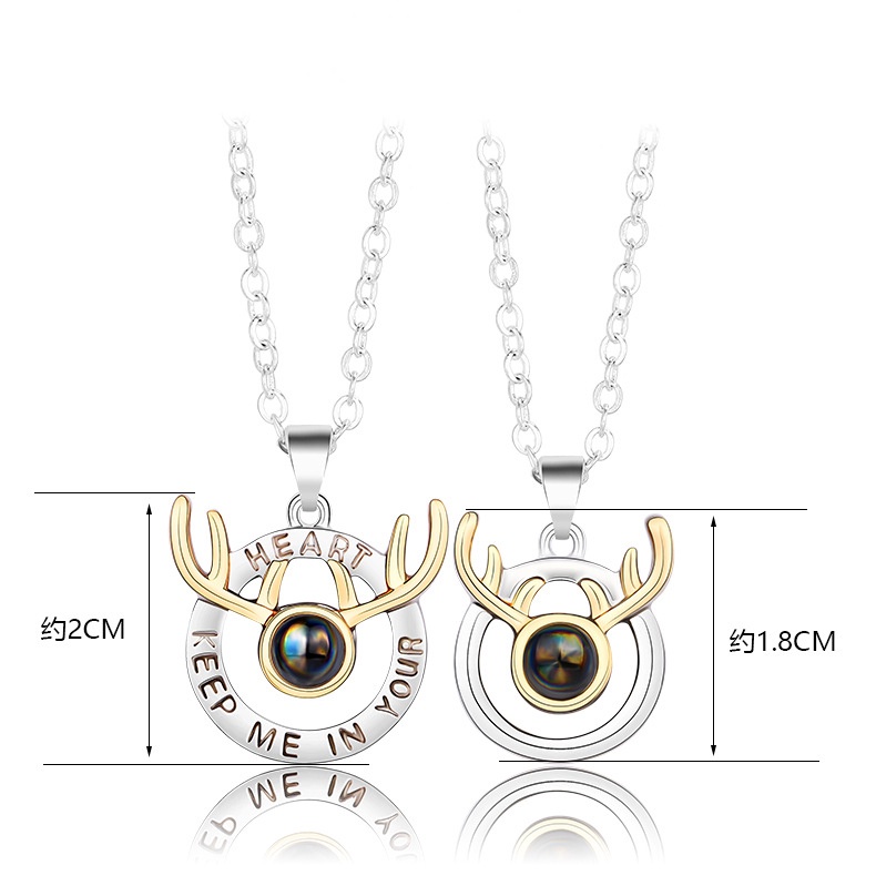 Bộ 1/ 2 Vòng cổ RINHOO FRIENDSHIP mặt đá chiếu i love you 100 ngôn ngữ độc đáo cho cặp đôi