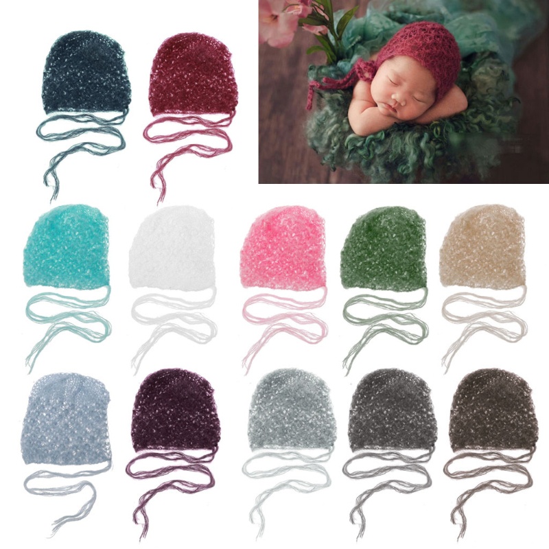 Mũ Bonnet Đan Tay Dùng Làm Đạo Cụ Chụp Ảnh Cho Bé Sơ Sinh