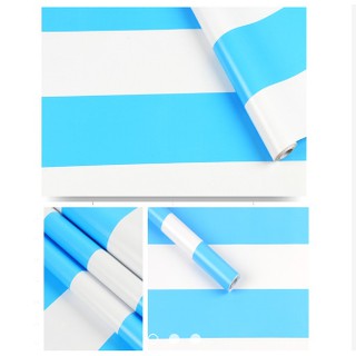 1 mét decal giấy dán tường sọc trắng xanh (khổ rộng 45cm) có keo sẵn