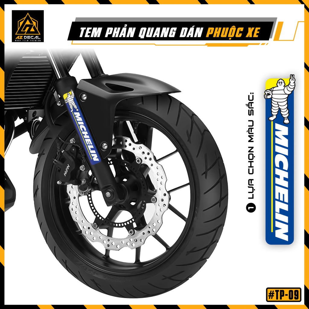 Tem Dán Phuộc Trước Xe Máy, Xe Điện Michelin | TP09 | Decal Phản Quang, Chống Nước, Bám Dính Chắc Chắn