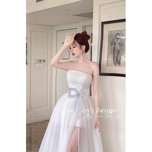 Đầm maxi 2s ren lưới nơ eo